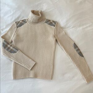 Burberry Cream Ribbed Turtleneck Sweater